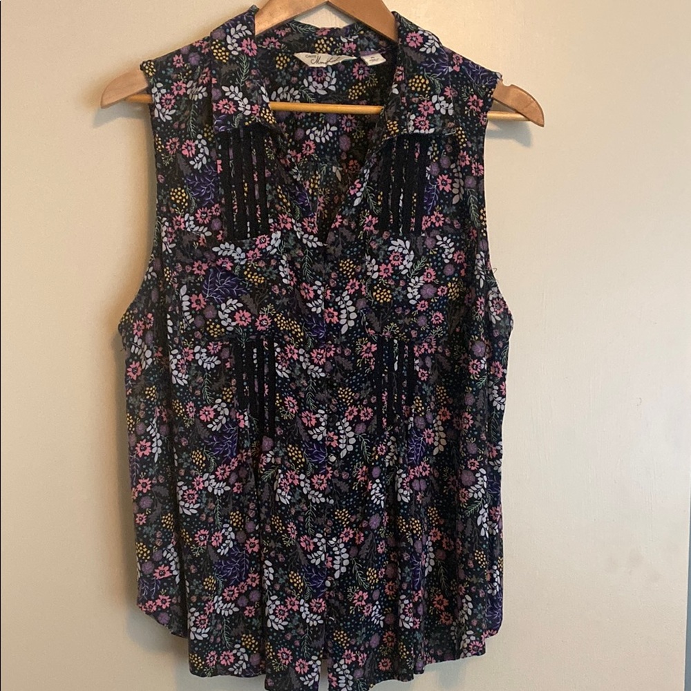 Floral Sleeveless Top - Black and Purple